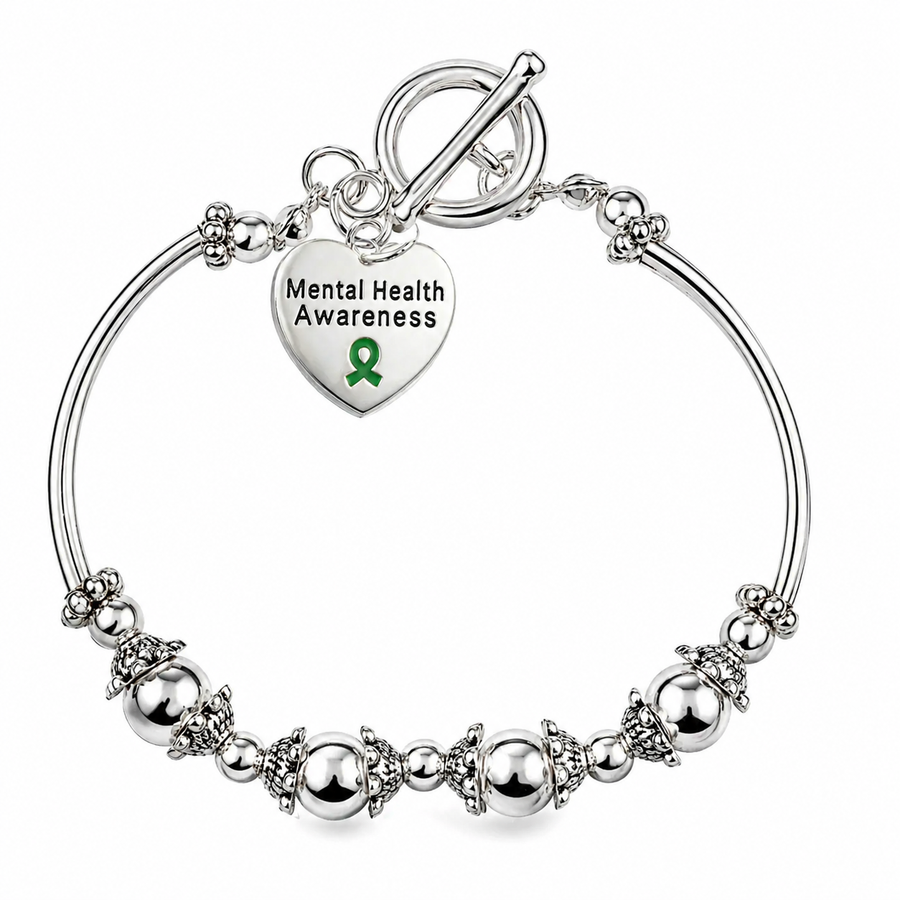 Mental Health Awareness Heart Charm Partial Beaded Bracelets