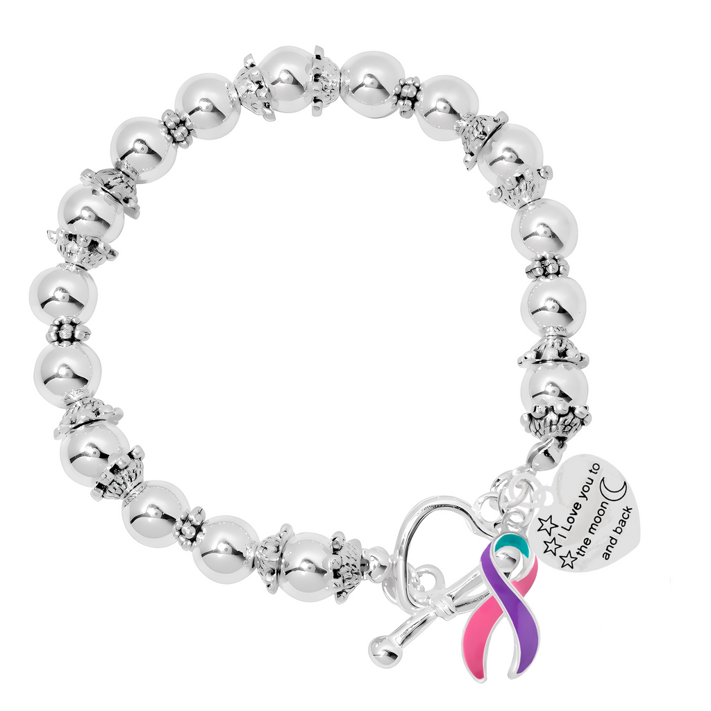 Thyroid Cancer Love You To The Moon And Back Silver Beaded Bracelets Fundraising For A Cause