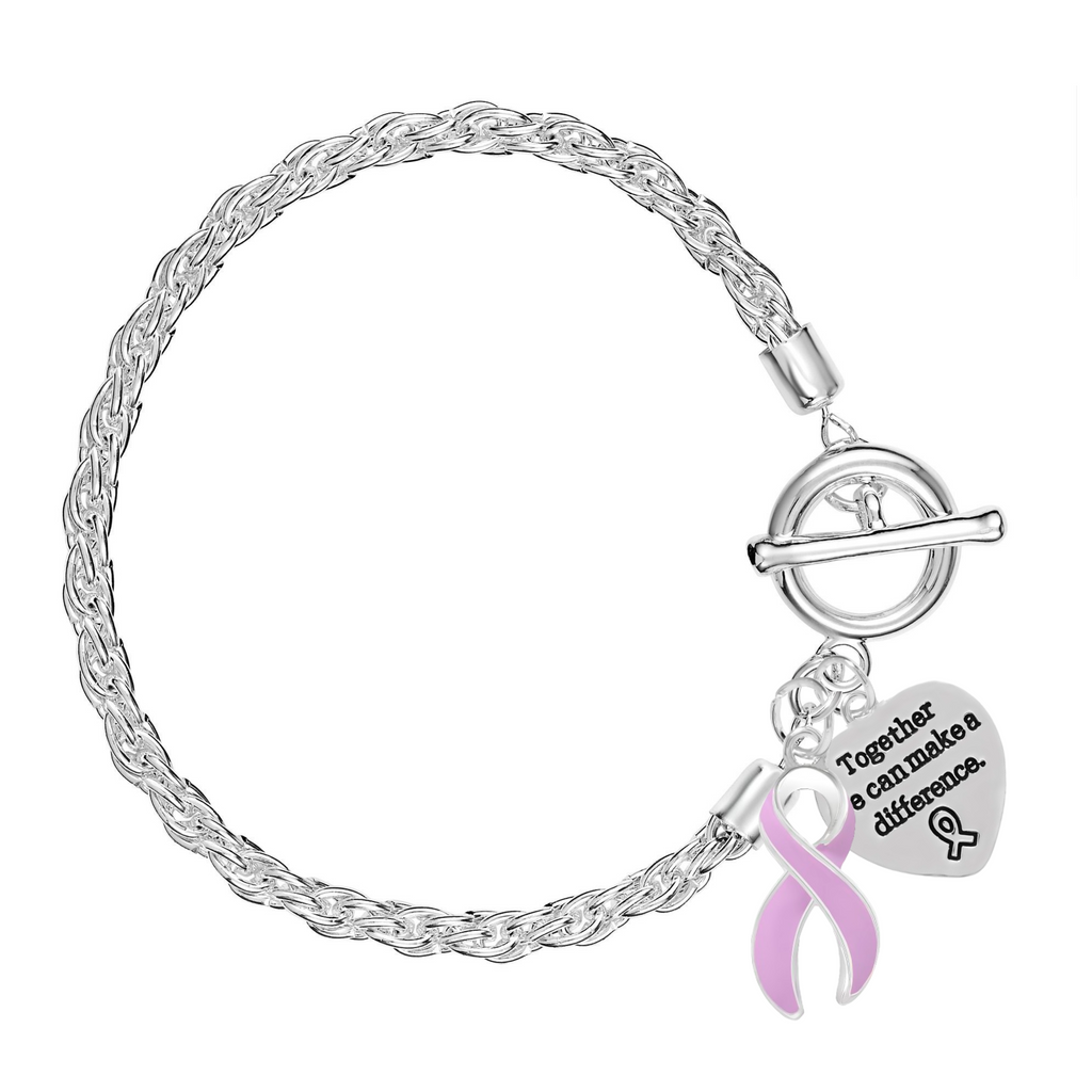 Large Lavender Ribbon Charm Silver Rope Bracelets Fundraising For A Cause