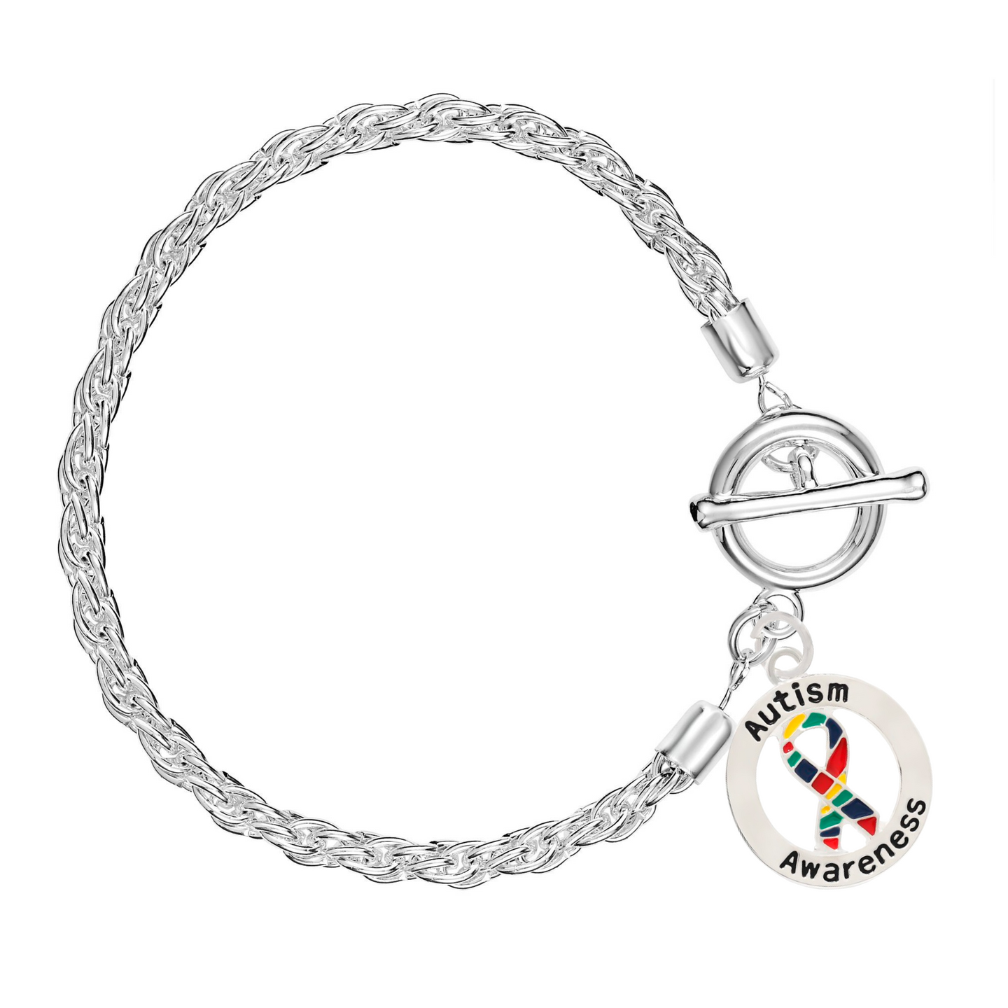 Round Autism Awareness Silver Rope Bracelets