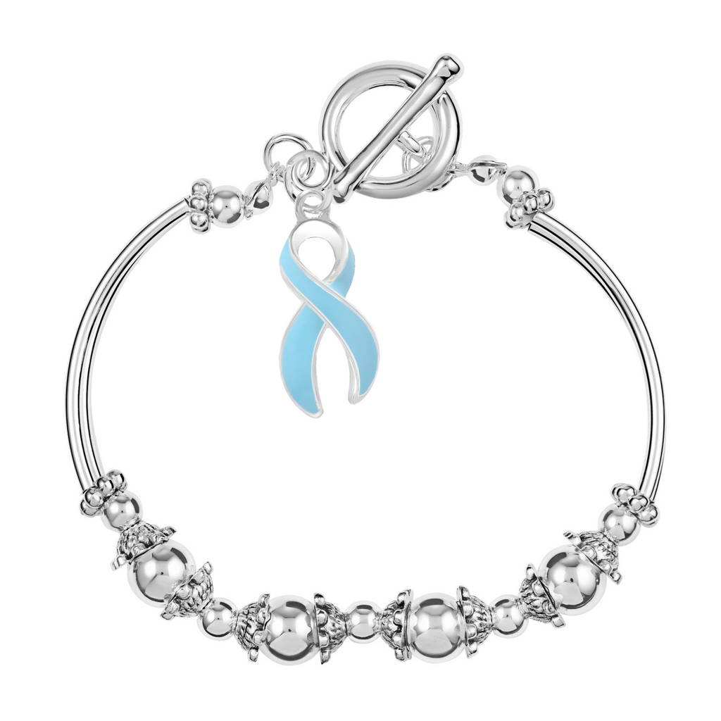 Light Blue Ribbon Charm Partial Beaded Bracelets - Fundraising For A Cause