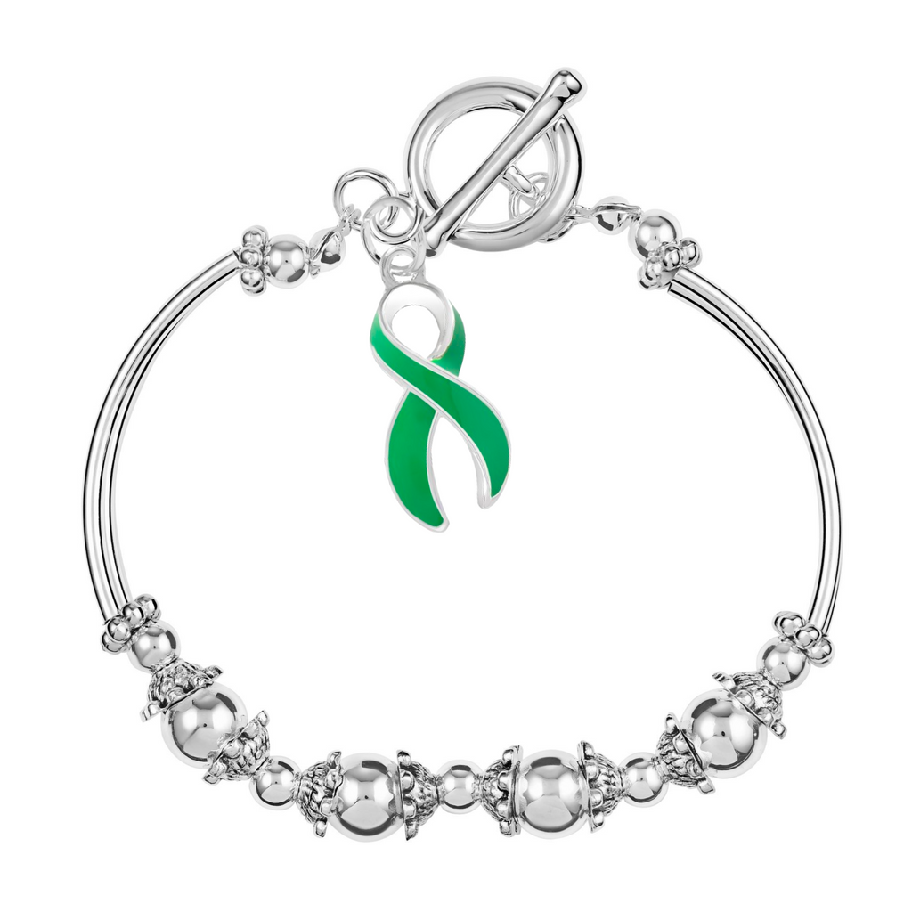 Green Ribbon Charm Partial Beaded Bracelets - Fundraising For A Cause