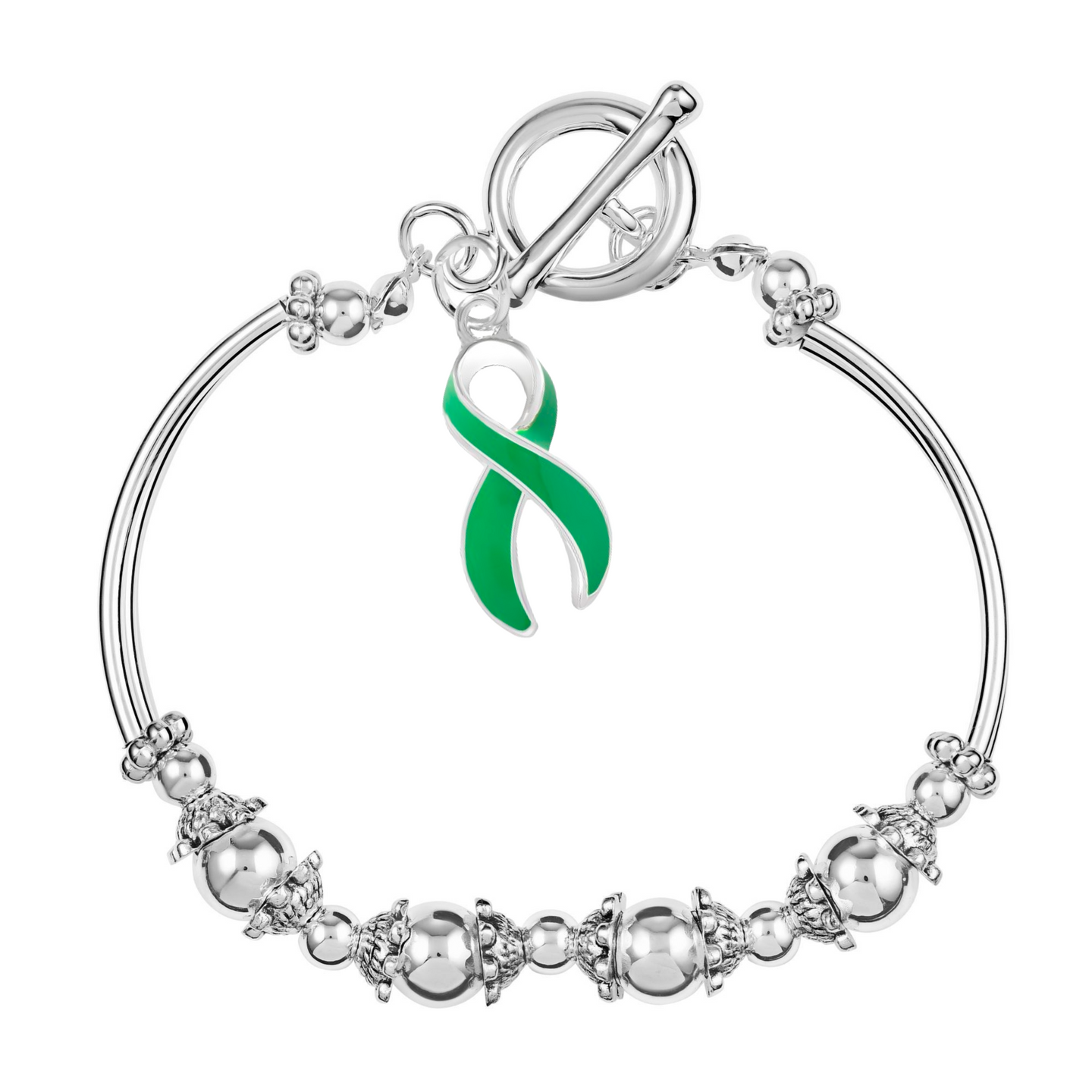 Green Ribbon Charm Partial Beaded Bracelets