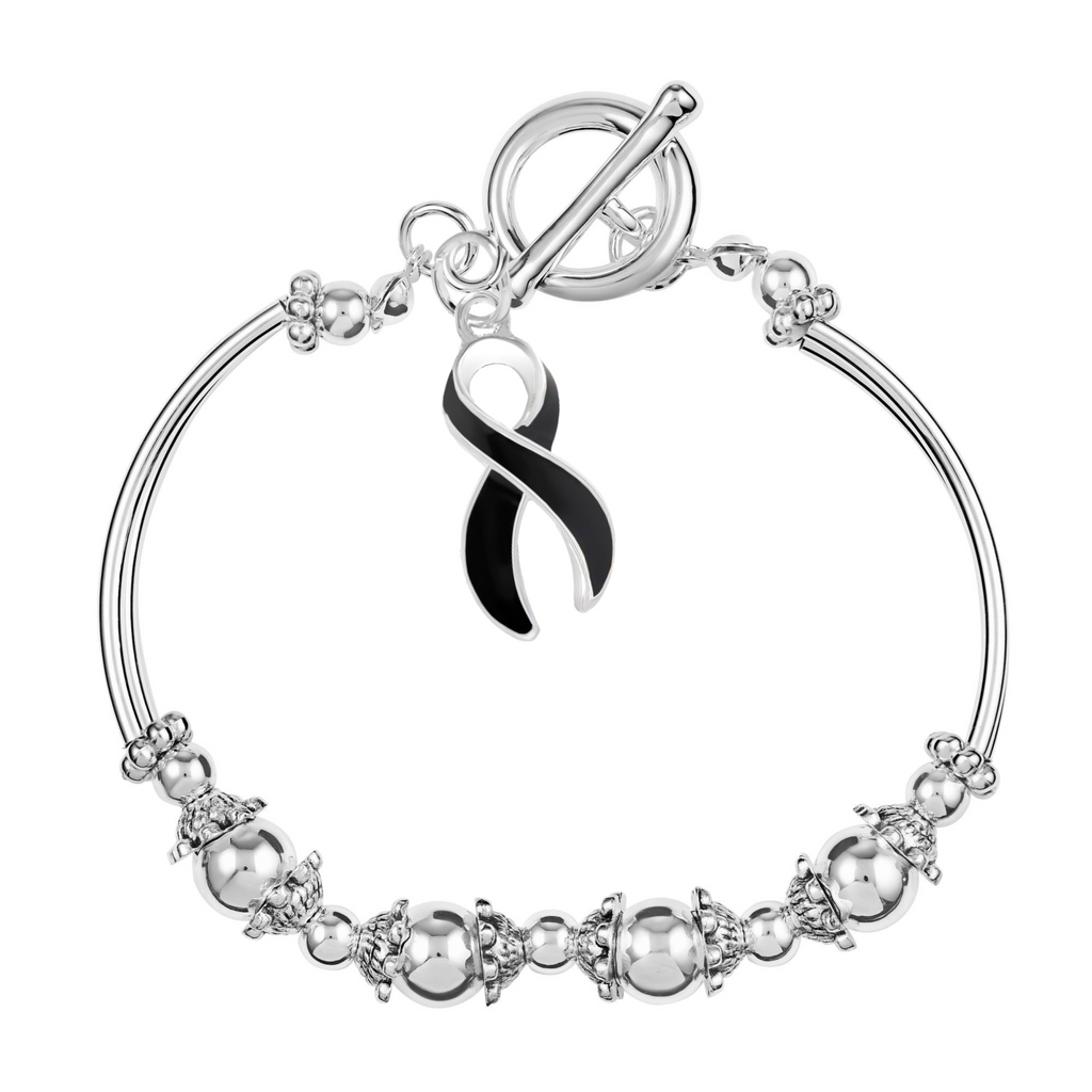 Black Ribbon Charm Partial Beaded Bracelets - Fundraising For A Cause