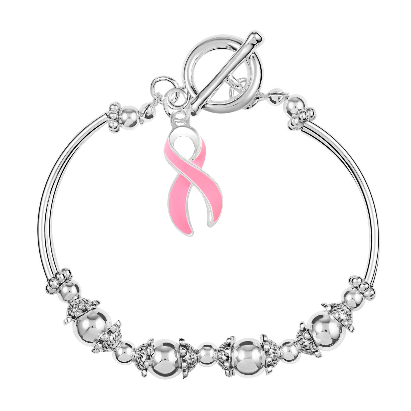Pink Ribbon Charm Partial Beaded Bracelets