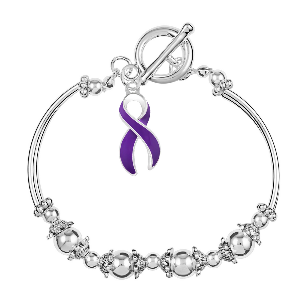 Purple Ribbon Charm Partial Beaded Bracelets - Fundraising For A Cause