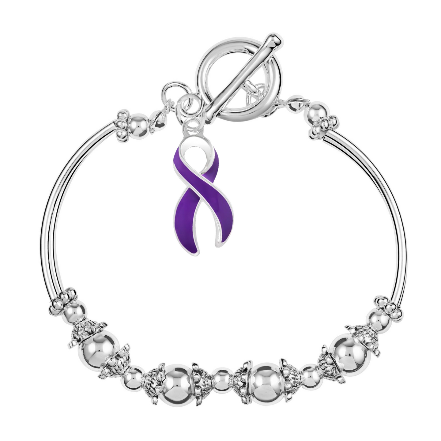 Purple Ribbon Charm Partial Beaded Bracelets