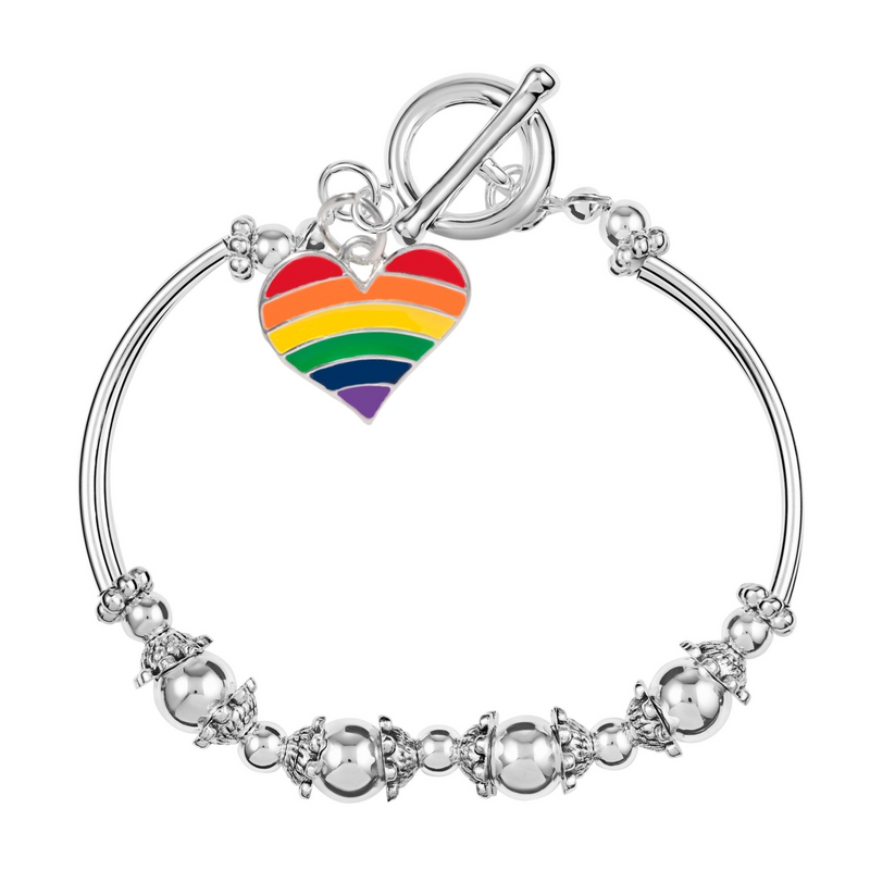Rainbow Heart Gay Pride Partial Beaded Bracelets, LGBTQ