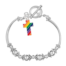 Load image into Gallery viewer, Rainbow Flag Cross Partial Beaded Bracelets, Gay Pride Jewelry
