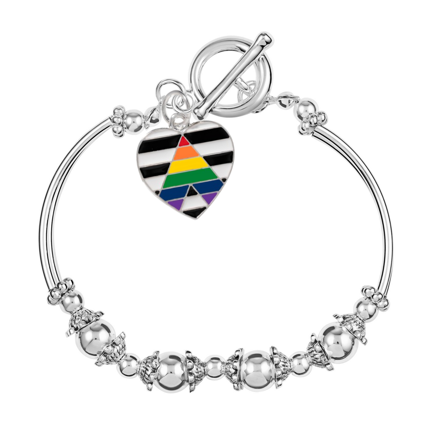 Straight Ally LGBTQ Pride Heart Charm Partial Beaded Bracelets
