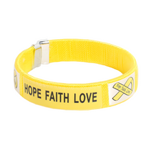 Load image into Gallery viewer, Bladder Cancer Awareness Ribbon Bracelets, Yellow Ribbon Bangle Wristbands