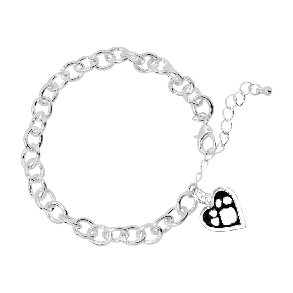 12 Pack Paw Print Heart Charm Chunky Bracelets (12 Bracelets)