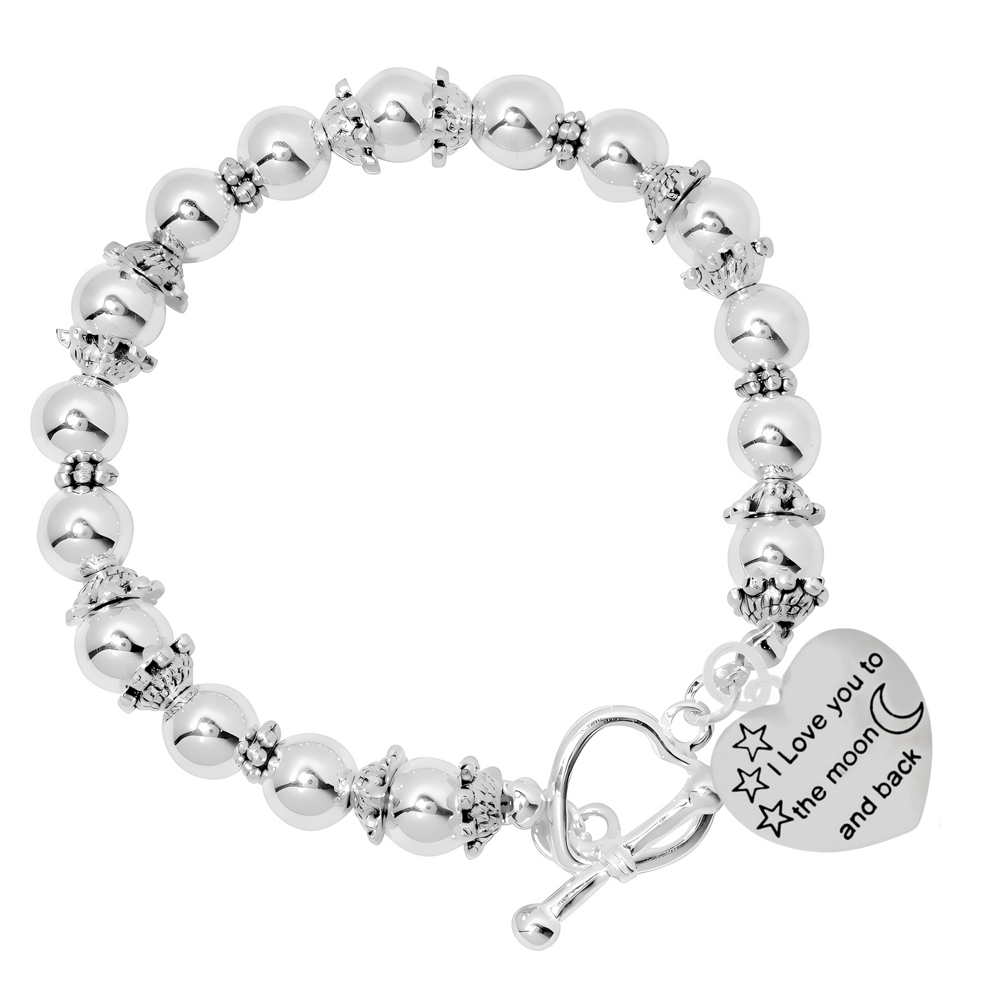 I Love You To The Moon And Back Silver Beaded Bracelet