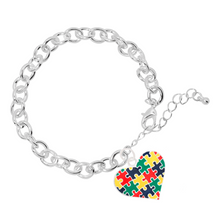 Load image into Gallery viewer, Autism Colored Puzzle Piece Heart Chunky Charm Bracelets