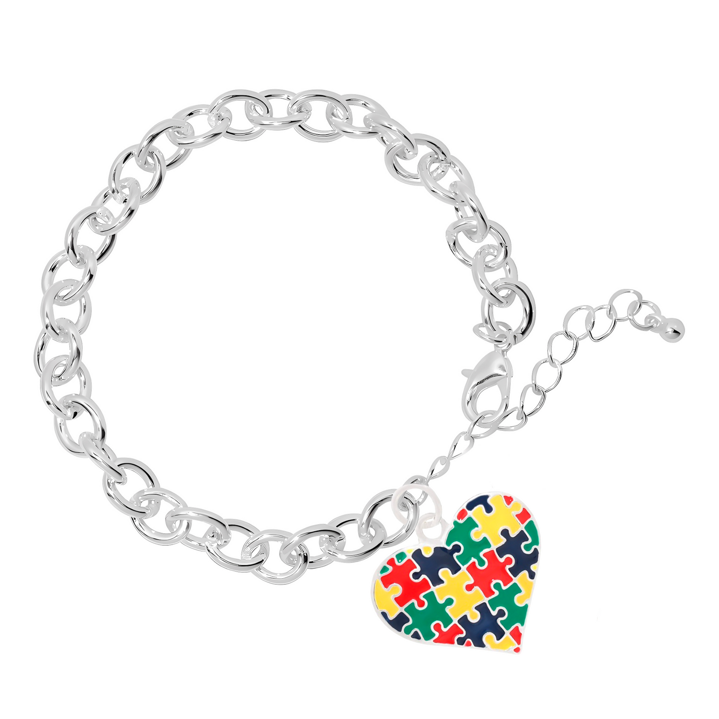 Autism Colored Puzzle Piece Heart Chunky Charm Bracelets