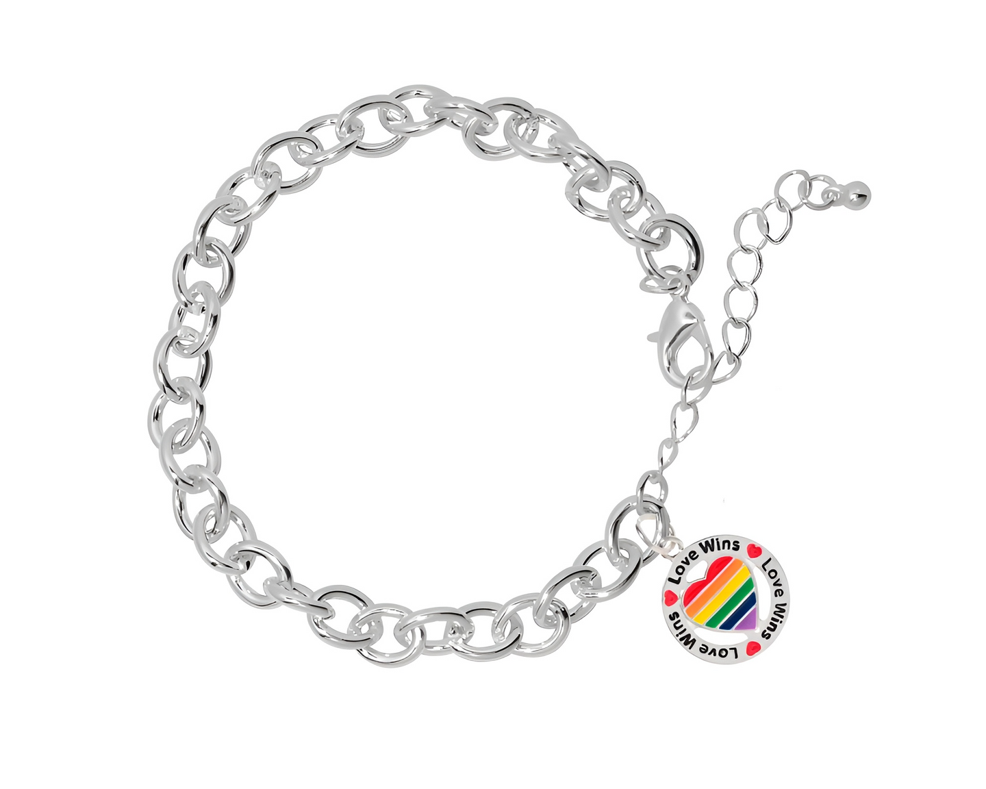 Round Rainbow Heart Love Wins Chunky Charm Bracelets - Fundraising For A Cause