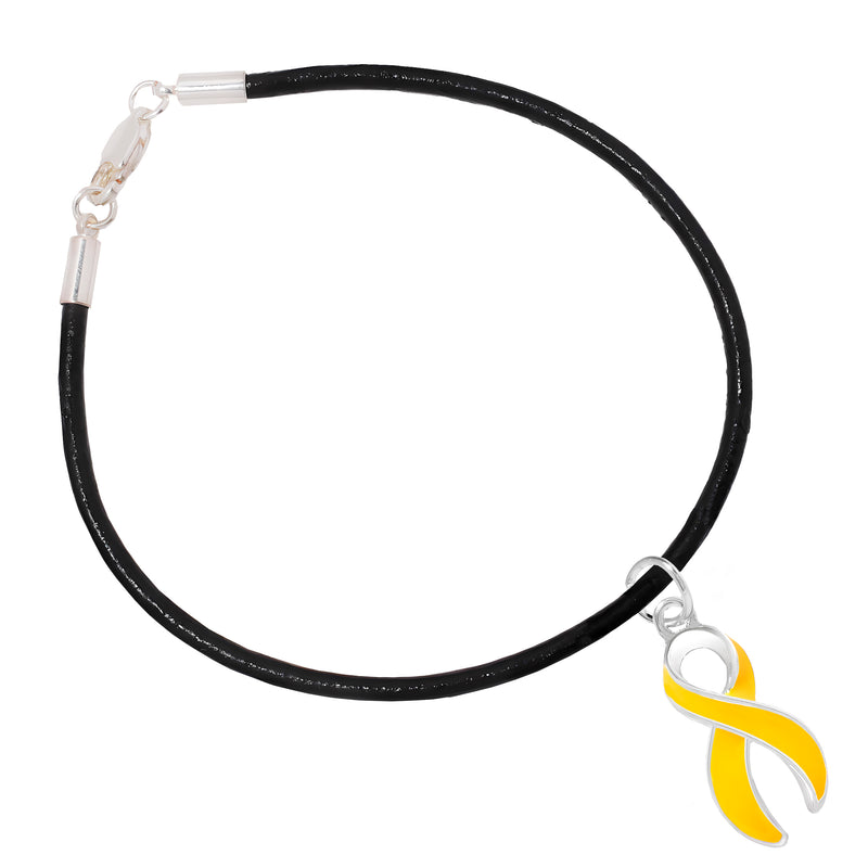 Gold Ribbon Charm Black Cord Bracelets