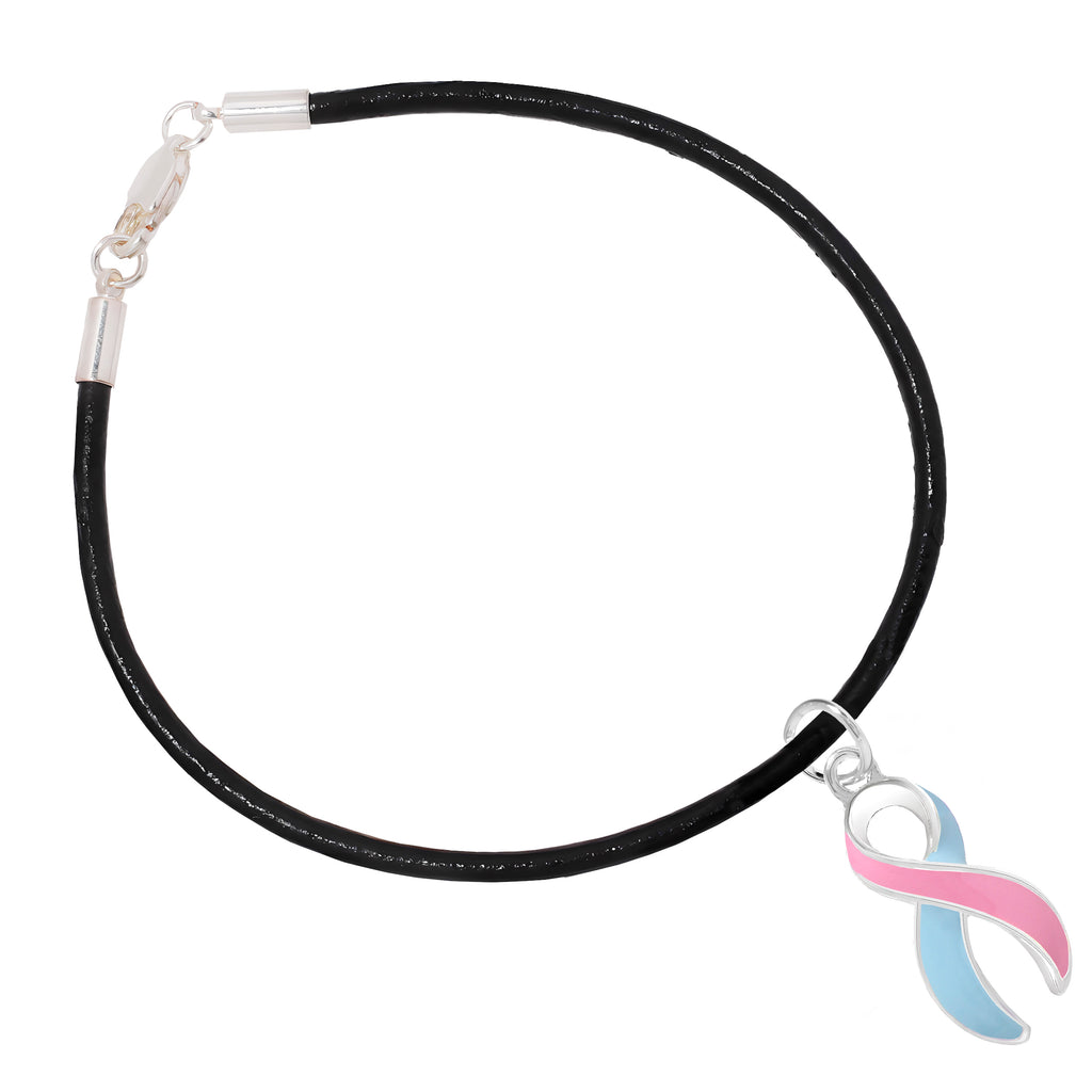 Pink & Blue Ribbon Black Cord Charm Bracelets - Fundraising For A Cause