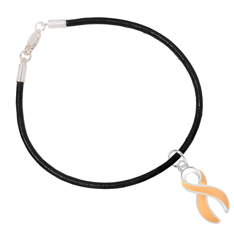 Black Cord Peach Ribbon Bracelets