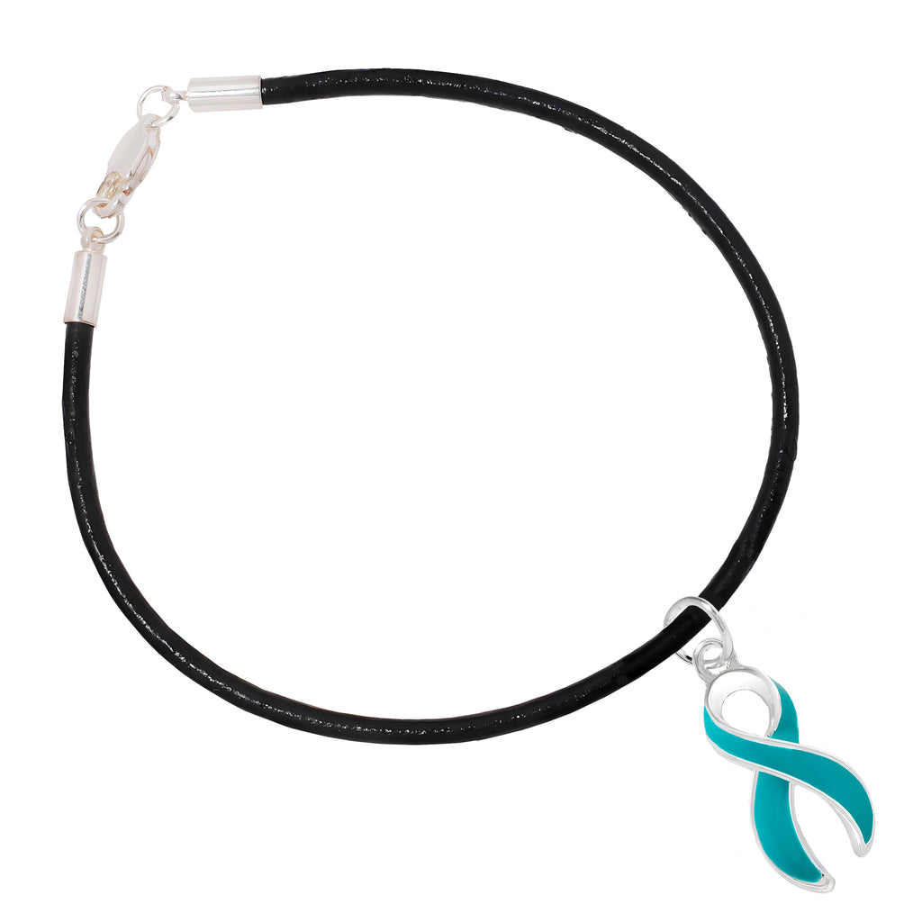 Large Teal Ribbon Leather Cord Bracelets - Fundraising For A Cause