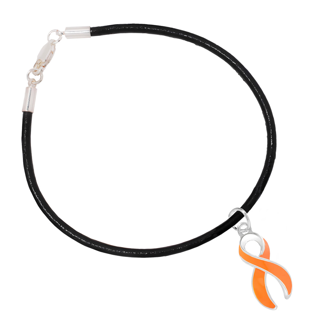 Large Orange Ribbon Leather Cord Bracelets - Fundraising For A Cause