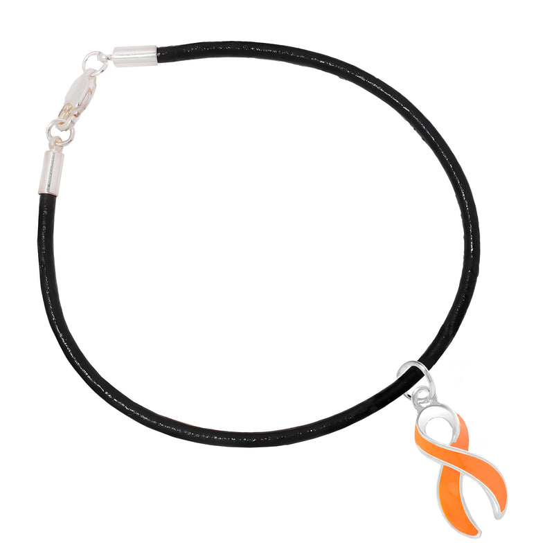 Large Orange Ribbon Leather Cord Bracelets