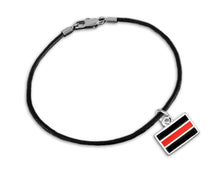Load image into Gallery viewer, Black Cord Firefighter Red Line Charm Bracelets - Fundraising For A Cause
