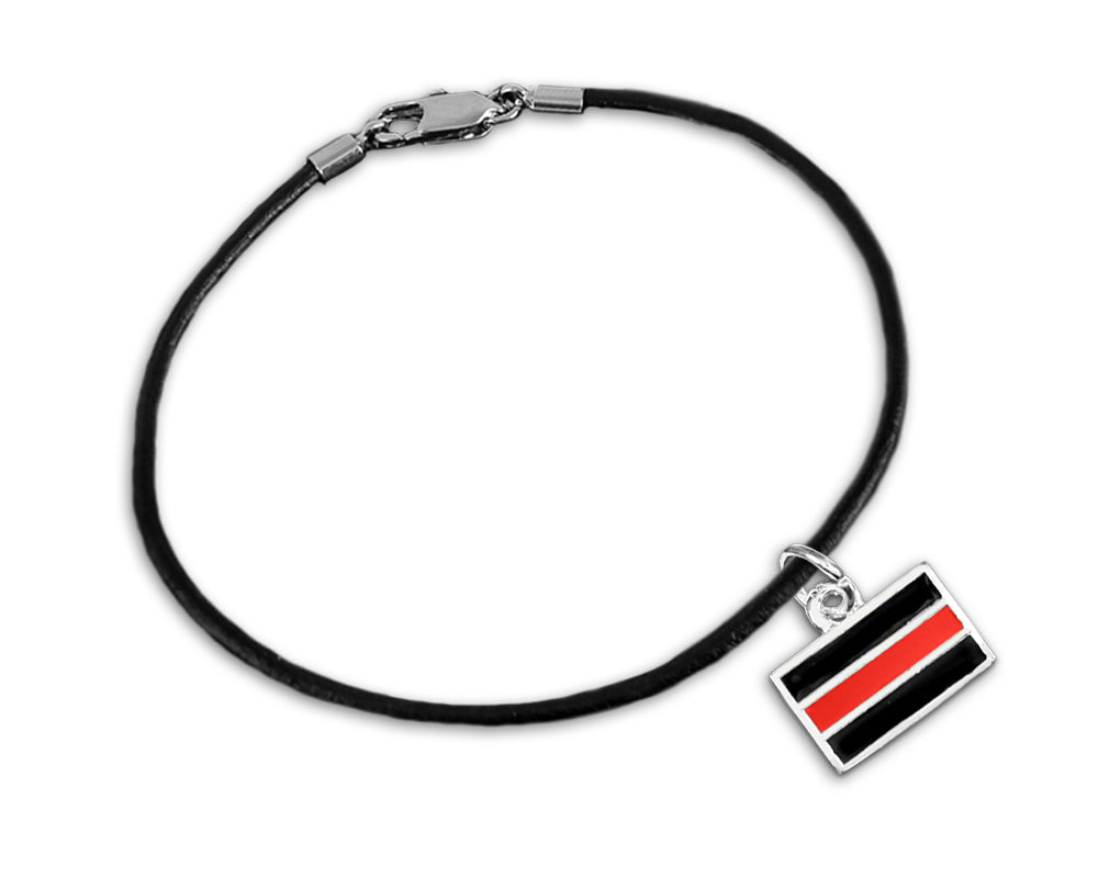 Black Cord Firefighter Red Line Charm Bracelets - Fundraising For A Cause