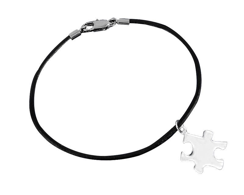 Products Large Autism Awareness Puzzle Piece Leather Cord Bracelets - Fundraising For A Cause