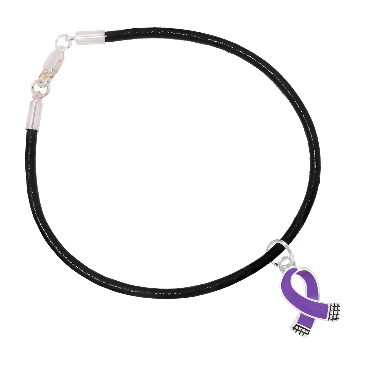 Get Small Purple Ribbon Charm Black Leather Cord Bracelets Wholesale