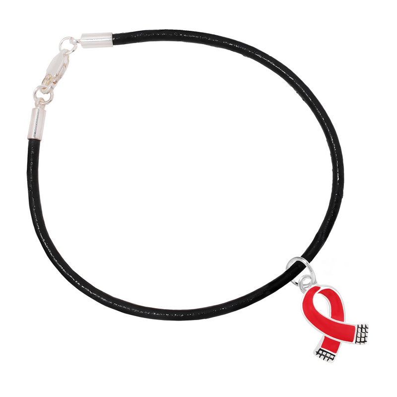 Small Red Ribbon Leather Cord Bracelets - Fundraising For A Cause
