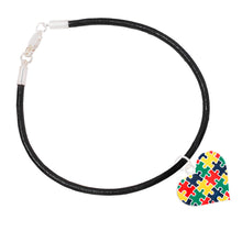 Load image into Gallery viewer, Autism Colored Puzzle Piece Heart Leather Cord Bracelets - Fundraising For A Cause