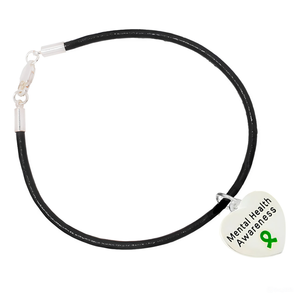 Black Cord Mental Health Awareness Heart Charm Bracelets - Fundraising For A Cause