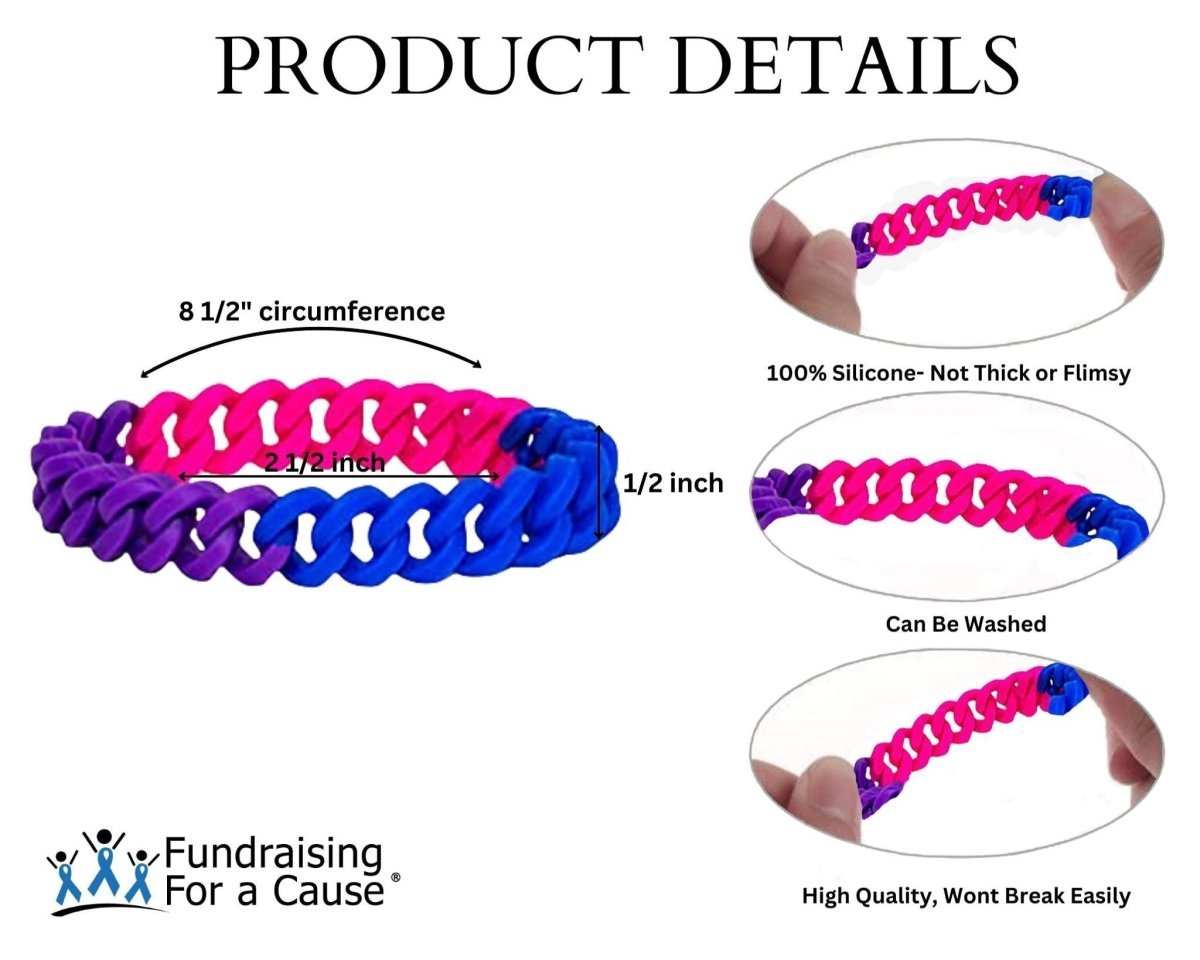 Bisexual Flag Colored Chain Silicone Bracelet Wristbands - Fundraising For A Cause