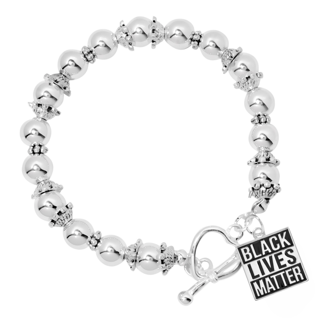 Black Lives Matter Charm Silver Beaded Bracelets - Fundraising For A Cause