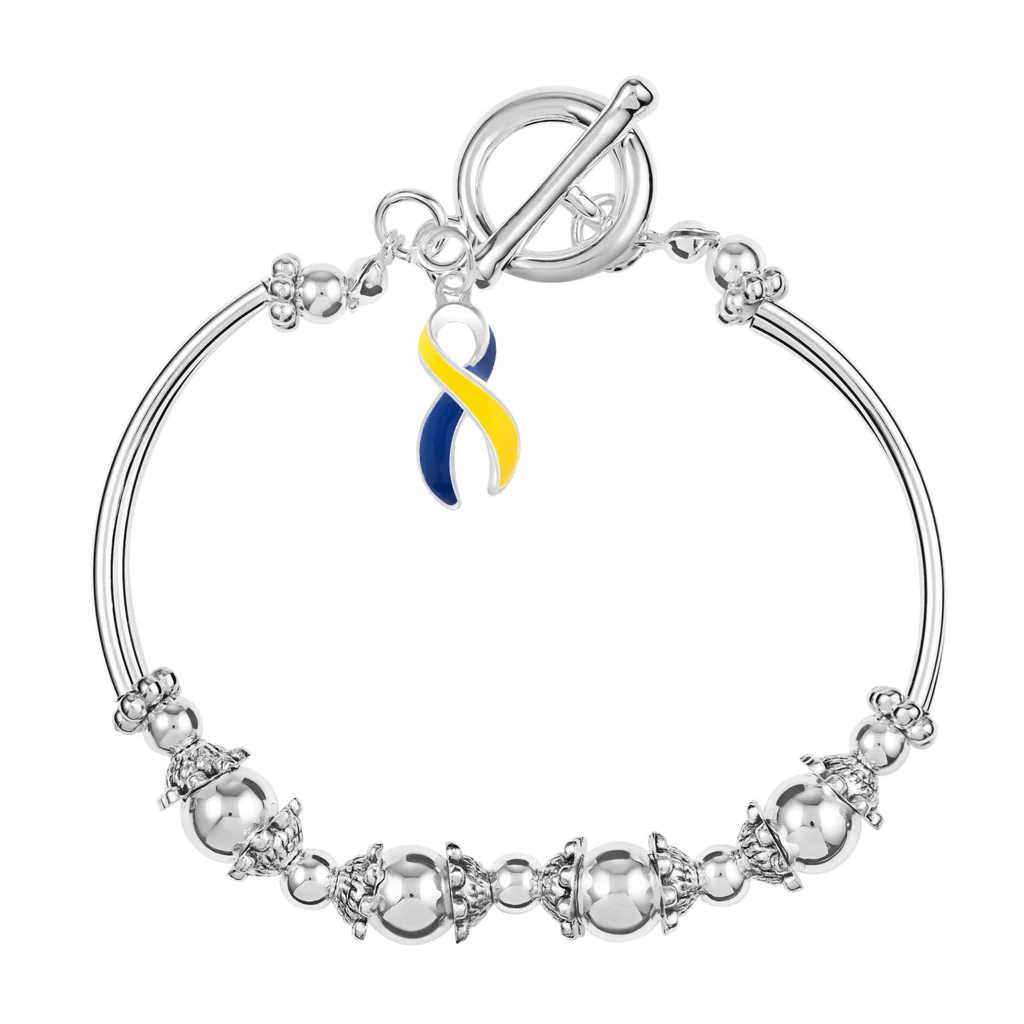 Blue & Yellow Ribbon Charm Partial Beaded Bracelets - Fundraising For A Cause
