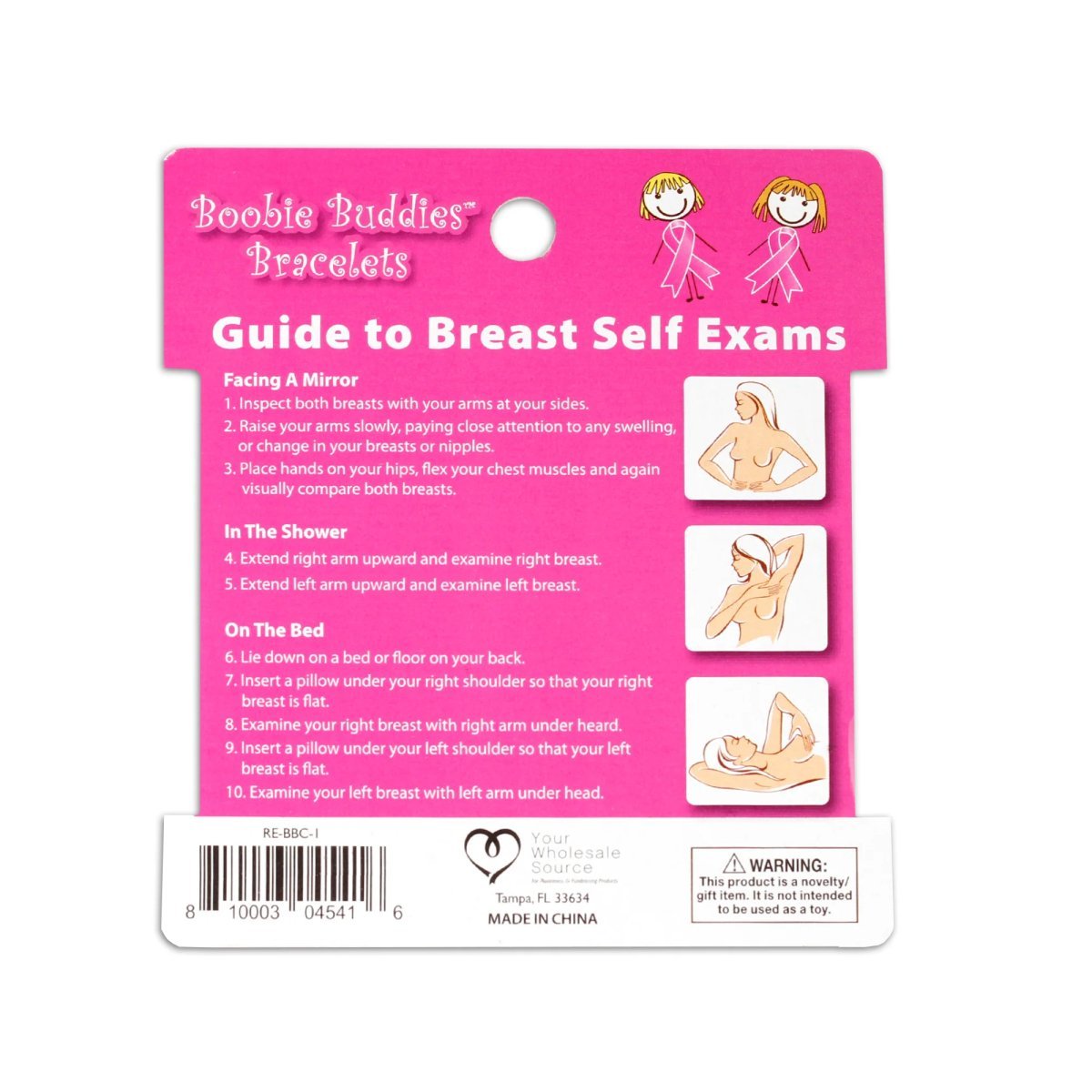 12 Boobie Buddies Hot Pink Silicone Bracelet Wristbands on Peg Cards - Fundraising For A Cause