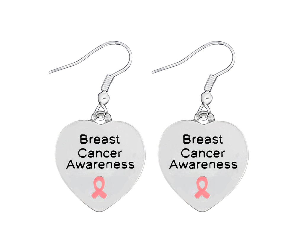 Breast Cancer Heart Earrings, Pink Ribbon Heart Earrings