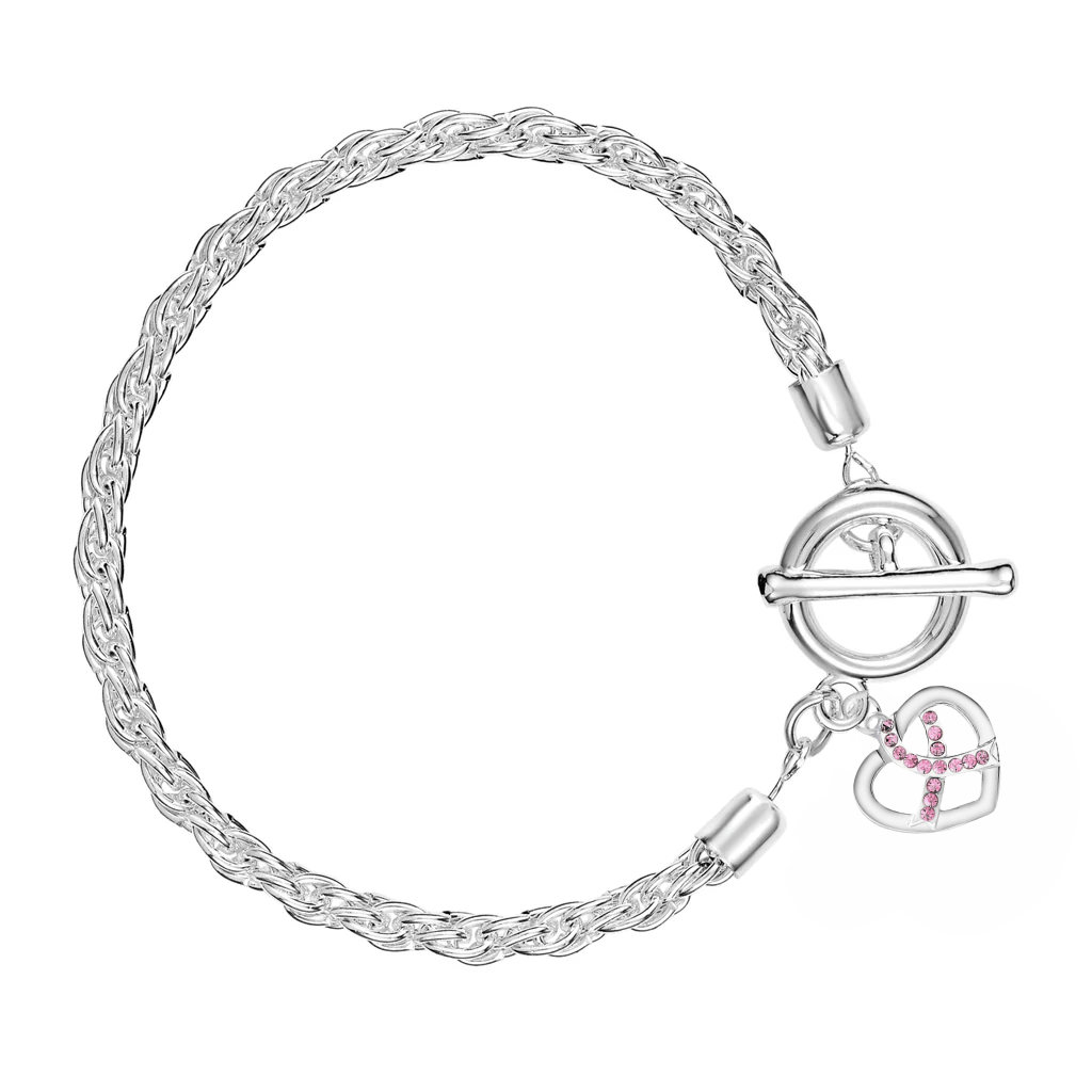 Breast Cancer Crystal Ribbon Rope Bracelets
