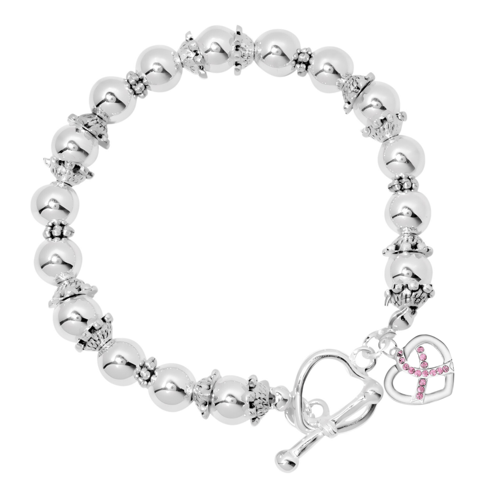 Breast Cancer Pink Crystal Ribbon Beaded Bracelets - Fundraising For A Cause