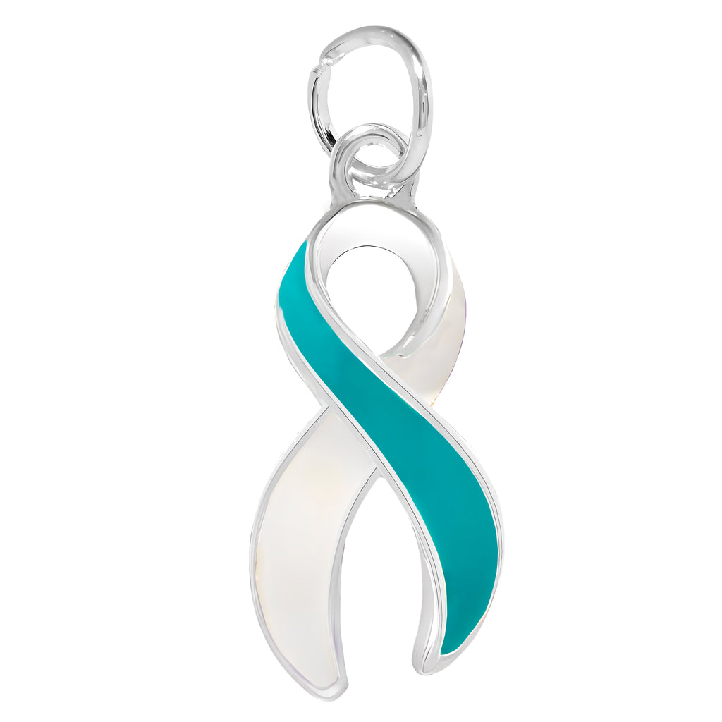 Bulk Teal and White Ribbon Charms for Cervical Cancer Awareness