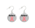 12 Pairs Circle Believe Pink Ribbon Earrings - Fundraising For A Cause
