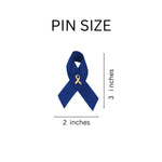 Bulk Satin Colon Cancer Ribbon Pins, Dark Blue Ribbon Pins - Ruler Shot