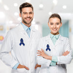 Bulk Satin Colon Cancer Ribbon Pins, Dark Blue Ribbon Pins - Doctor Shot
