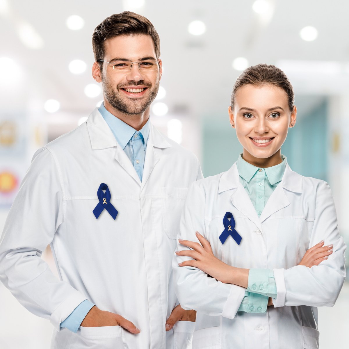 Bulk Satin Colon Cancer Ribbon Pins, Dark Blue Ribbon Pins - Doctor Shot