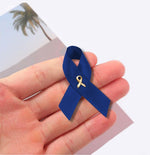 Bulk Satin Colon Cancer Ribbon Pins, Dark Blue Ribbon Pins - Beauty Shot