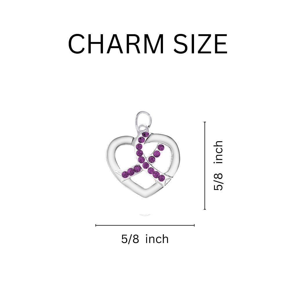Crystal Heart Purple Ribbon Charm Partial Beaded Bracelets - Fundraising For A Cause