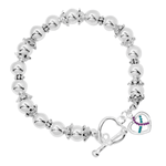 Crystal Heart Teal & Purple Ribbon Charm Silver Beaded Bracelets - Fundraising For A Cause