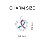 Crystal Heart Teal & Purple Ribbon Charm Silver Beaded Bracelets - Fundraising For A Cause