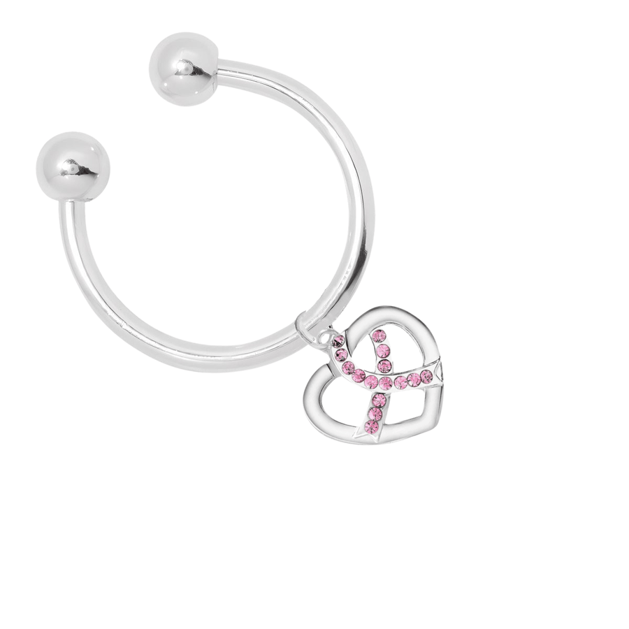 Crystal Pink Ribbon Silver Heart Horseshoe Style Key Chains - Fundraising For A Cause
